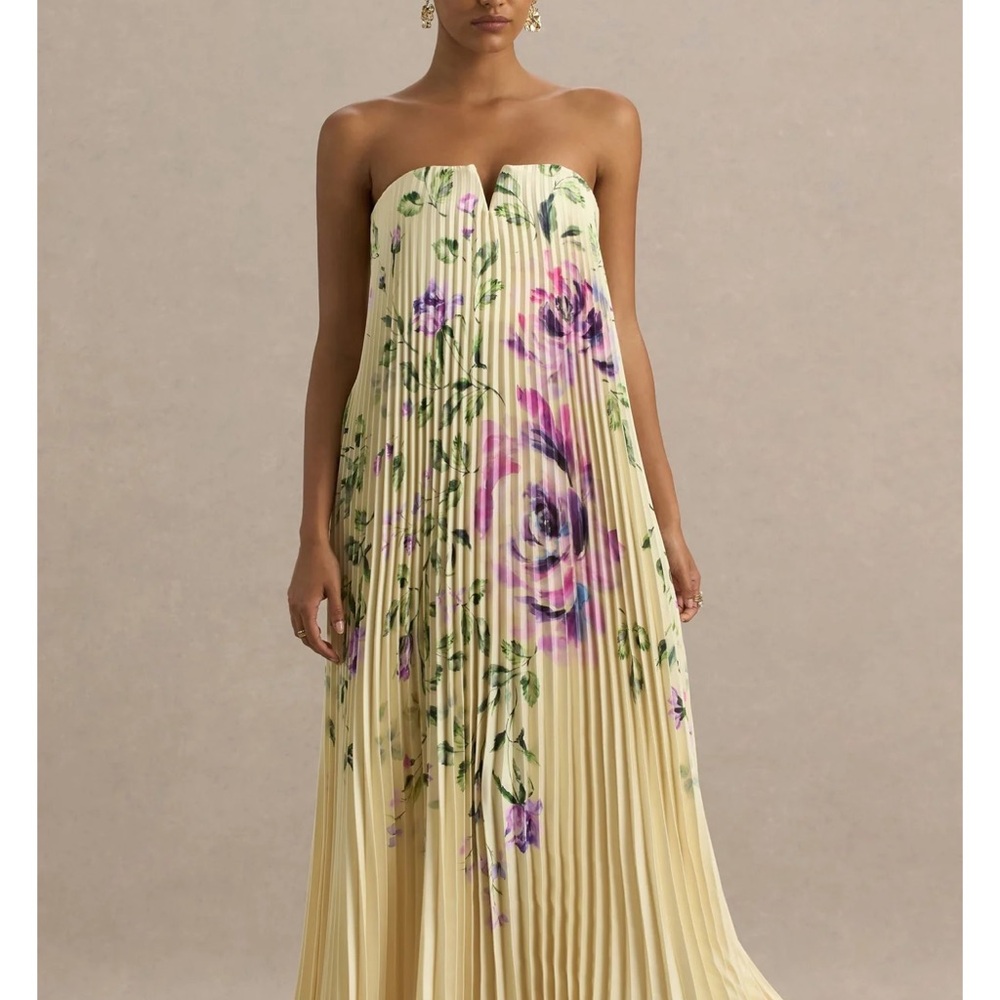 Club L London Yellow Floral Strapless Dress